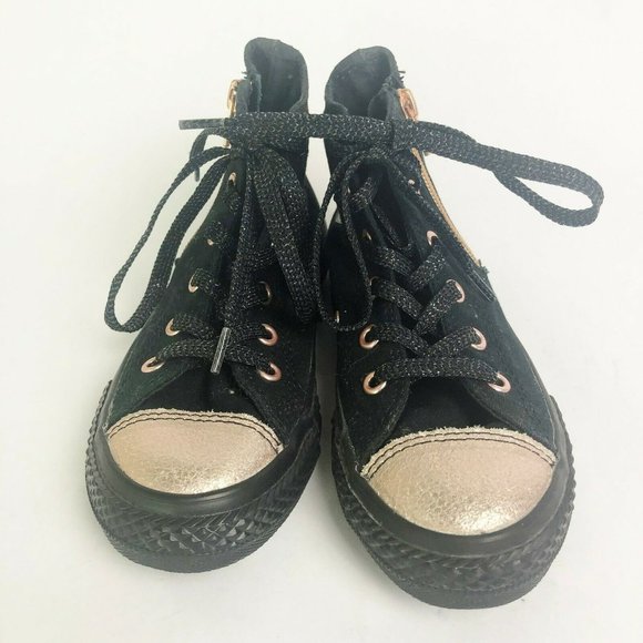 Converse Kids Size 12 Chuck Taylor All Star Black Rose Gold Shoes Sneakers Hi Si - Picture 4 of 8